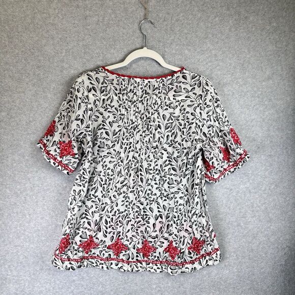 J Jill Prairie Peasant Tunic Top Embroidered Sz S Boho Tassel Tie Cottage Cotton - Picture 13 of 16